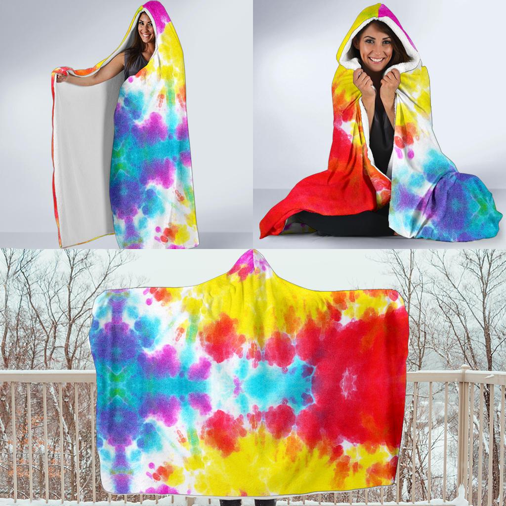 Tie Dye Rainbow Themed Print Hooded Blanket-JTAMIGO.COM