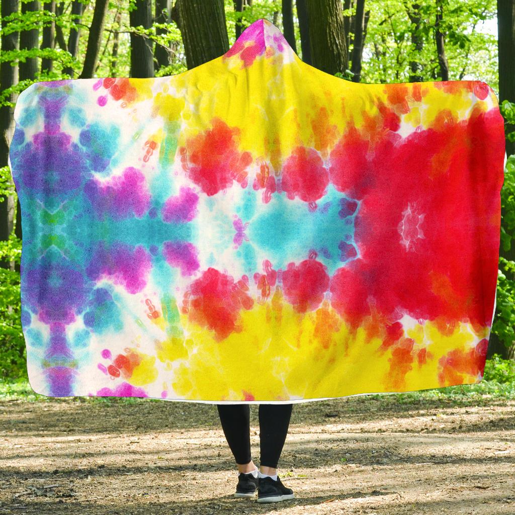 Tie Dye Rainbow Themed Print Hooded Blanket-JTAMIGO.COM