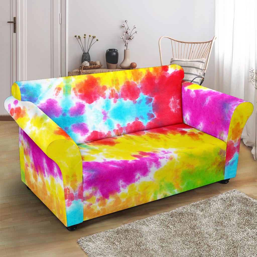 Tie Dye Rainbow Themed Print Loveseat Slipcover-JTAMIGO.COM