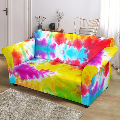 Tie Dye Rainbow Themed Print Loveseat Slipcover-JTAMIGO.COM