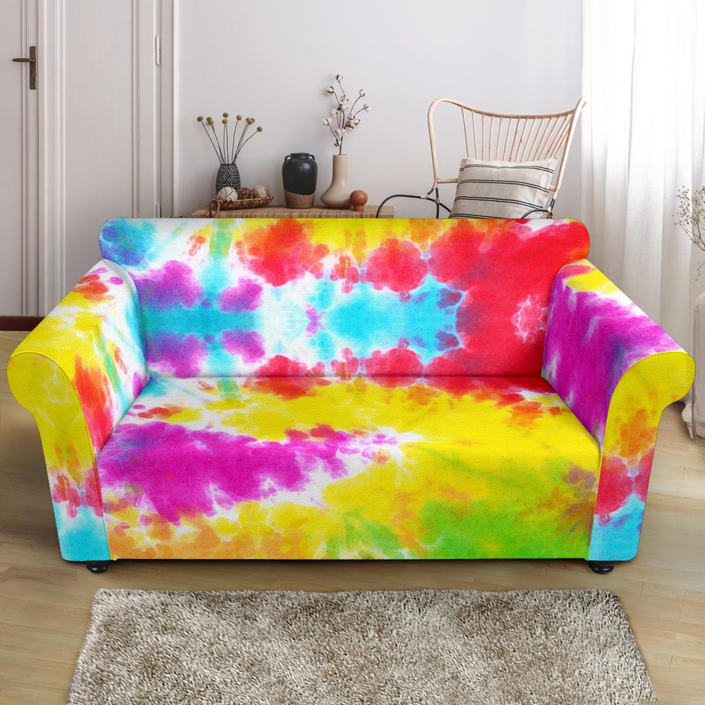 Tie Dye Rainbow Themed Print Loveseat Slipcover-JTAMIGO.COM