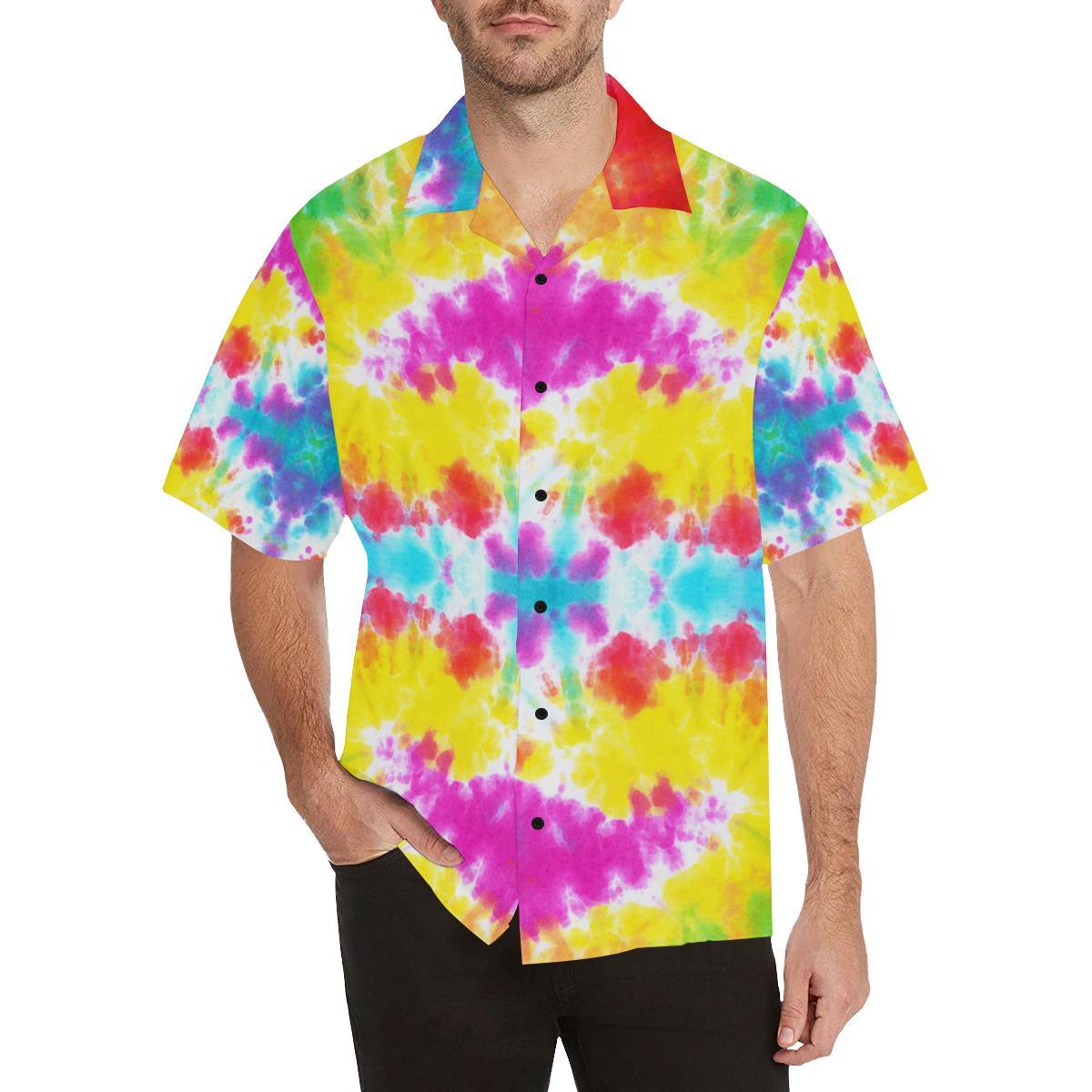 Tie Dye Rainbow Themed Print Men Aloha Hawaiian Shirt