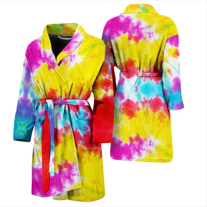 Tie Dye Rainbow Themed Print Men Bath Robe-JTAMIGO.COM