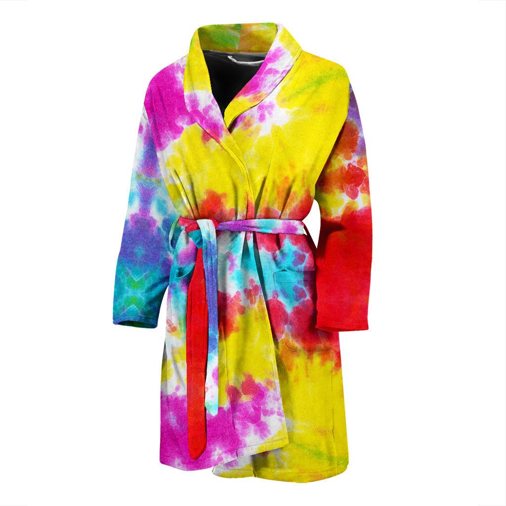 Tie Dye Rainbow Themed Print Men Bath Robe-JTAMIGO.COM