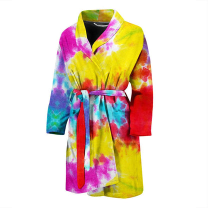 Tie Dye Rainbow Themed Print Men Bath Robe-JTAMIGO.COM