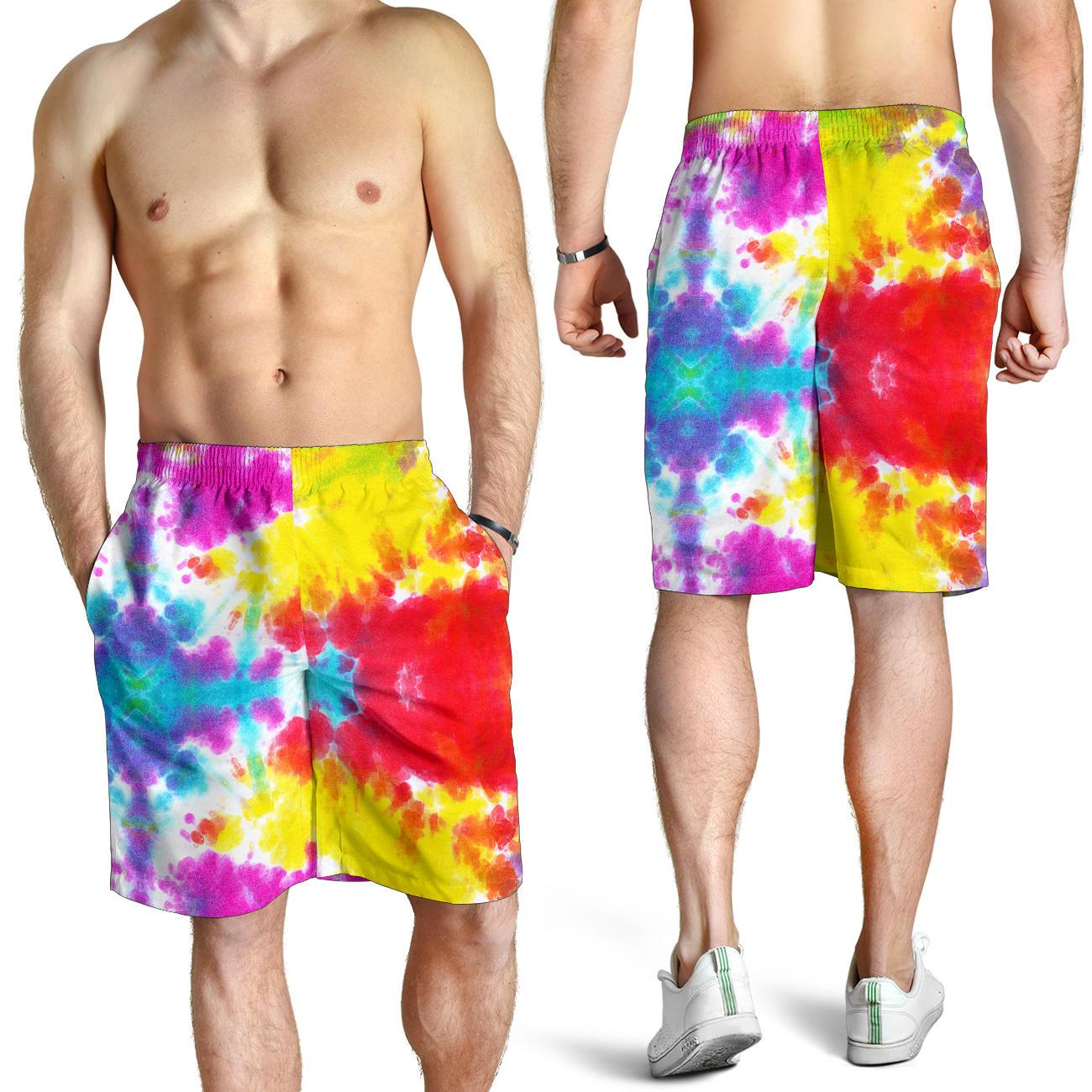 Tie Dye Rainbow Themed Print Mens Shorts-JTAMIGO.COM