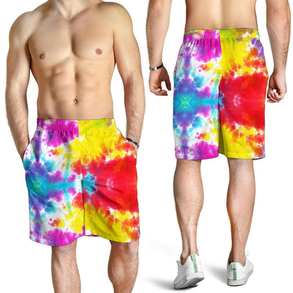 Tie Dye Rainbow Themed Print Mens Shorts-JTAMIGO.COM