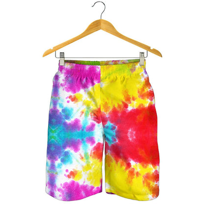 Tie Dye Rainbow Themed Print Mens Shorts-JTAMIGO.COM