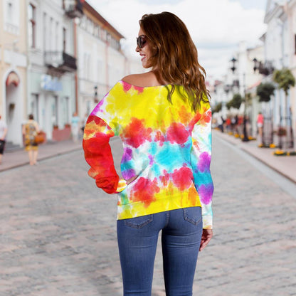 Tie Dye Rainbow Themed Print Off Shoulder Sweatshirt