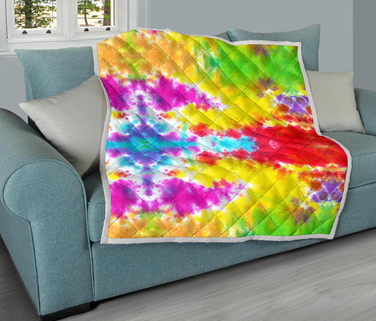 Tie Dye Rainbow Themed Print Premium Quilt-JTAMIGO.COM