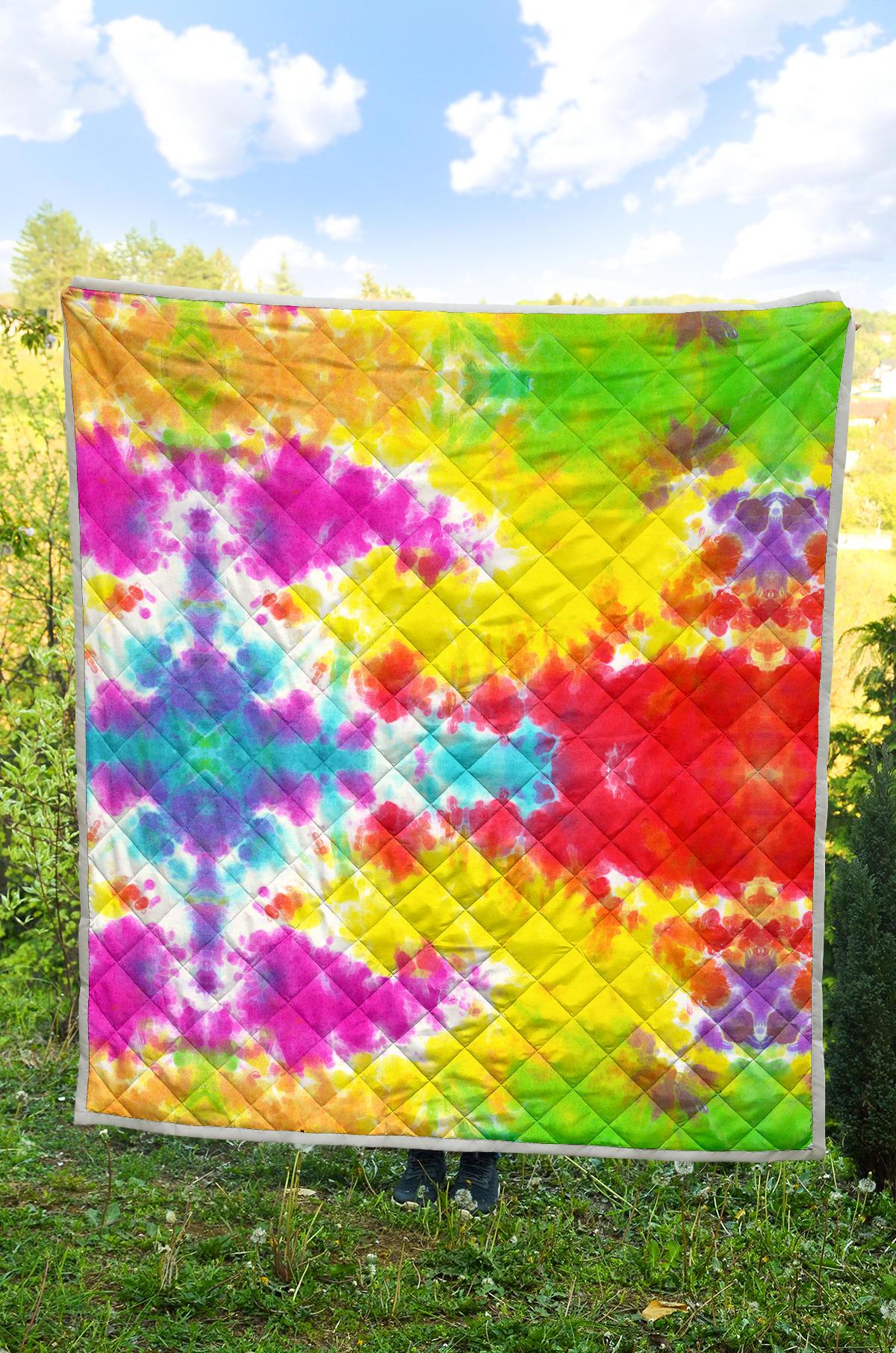 Tie Dye Rainbow Themed Print Premium Quilt-JTAMIGO.COM