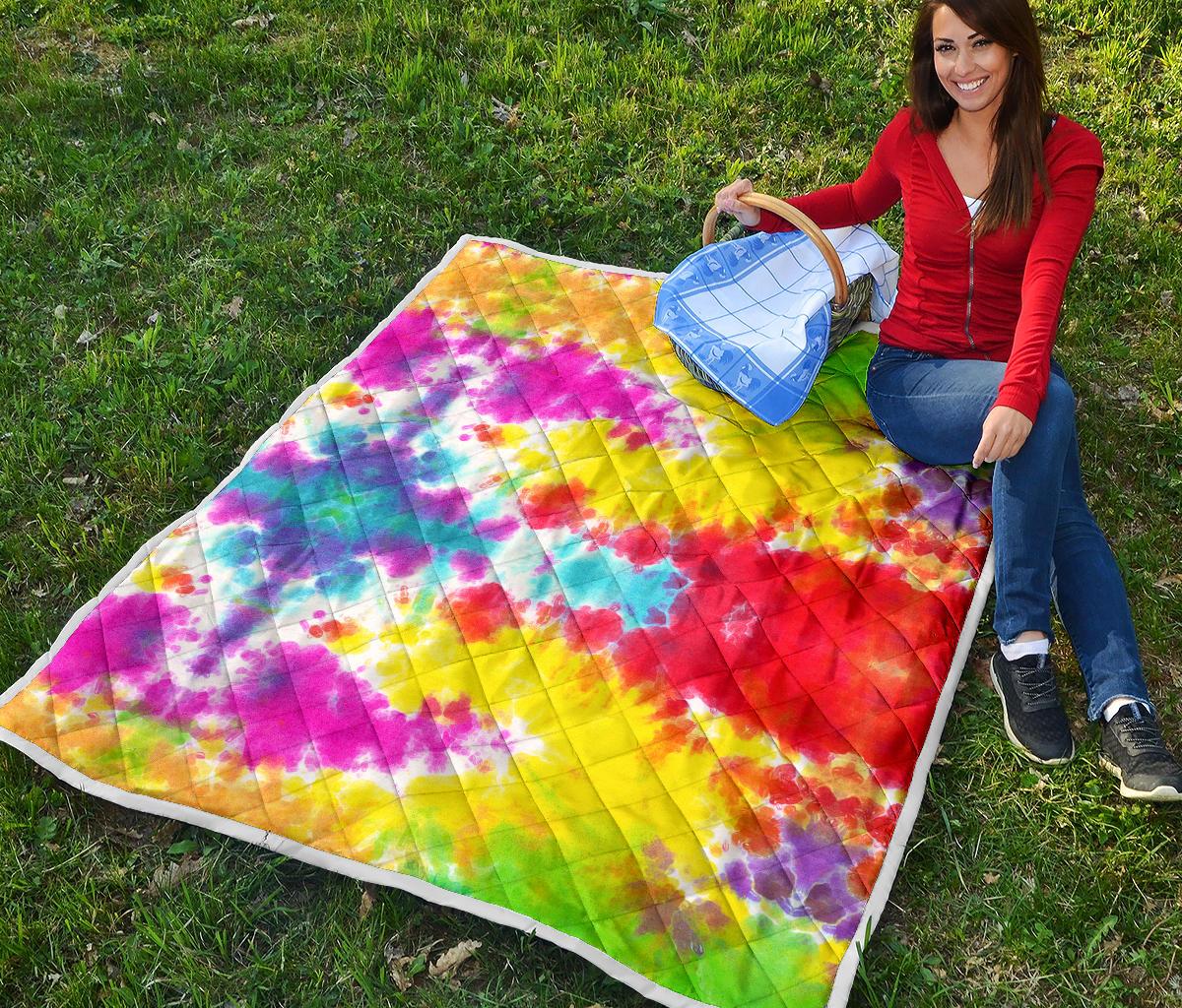 Tie Dye Rainbow Themed Print Premium Quilt-JTAMIGO.COM
