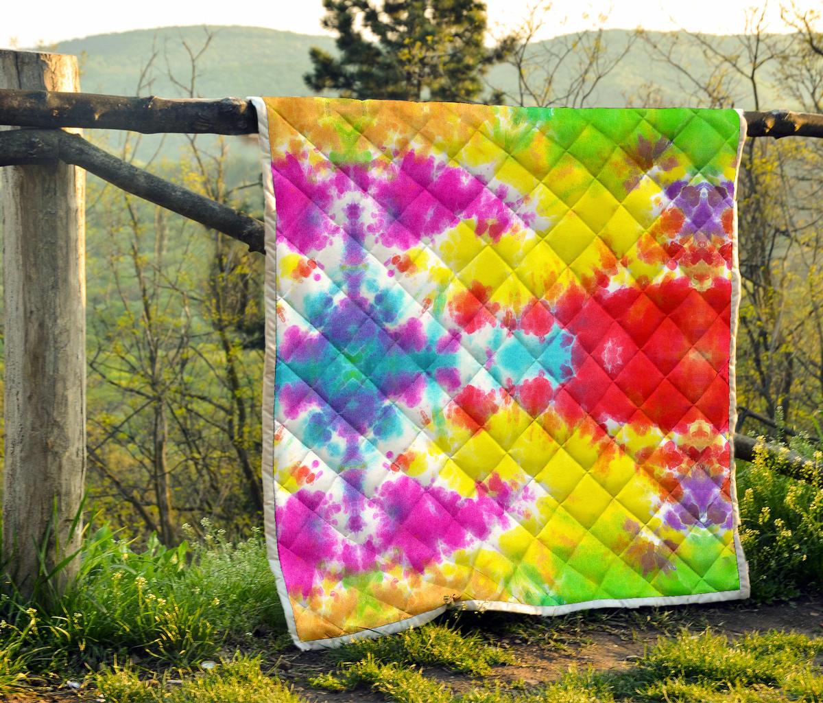 Tie Dye Rainbow Themed Print Premium Quilt-JTAMIGO.COM