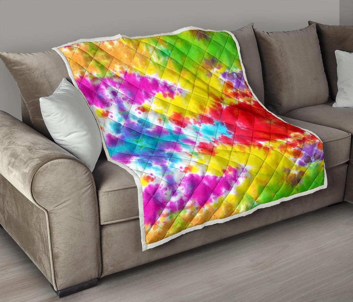 Tie Dye Rainbow Themed Print Premium Quilt-JTAMIGO.COM