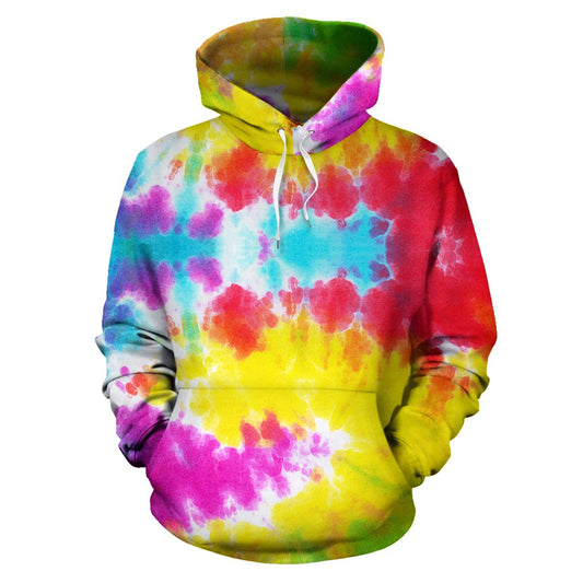 Tie Dye Rainbow Themed Print Pullover Hoodie