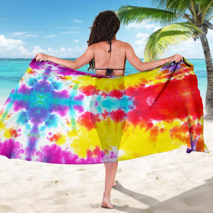 Tie Dye Rainbow Themed Print Sarong Pareo Wrap