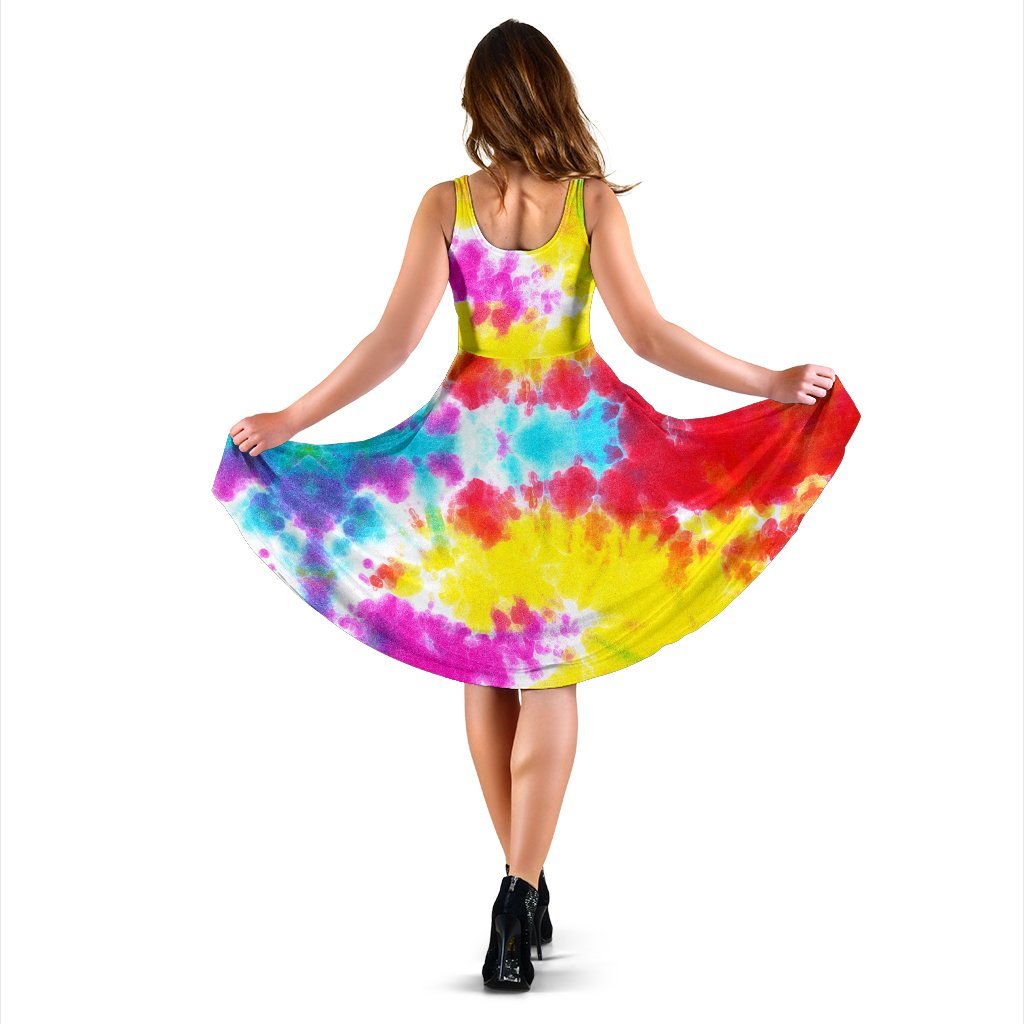 Tie Dye Rainbow Themed Print Sleeveless Dress