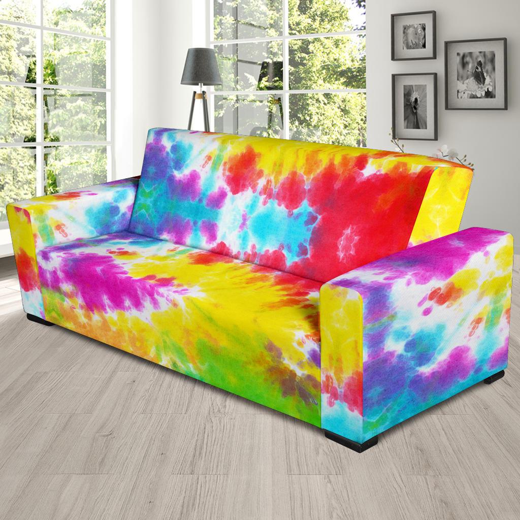 Tie Dye Rainbow Themed Print Sofa Slipcover-JTAMIGO.COM
