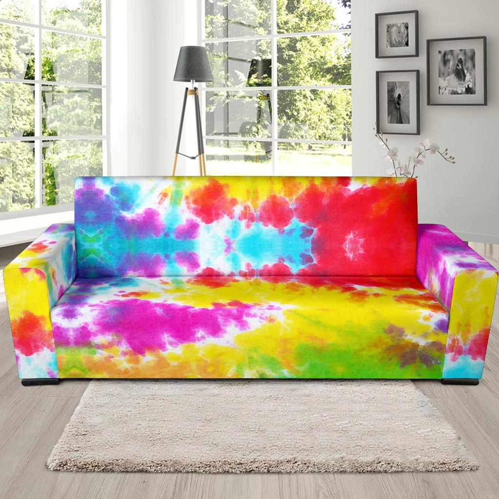 Tie Dye Rainbow Themed Print Sofa Slipcover-JTAMIGO.COM