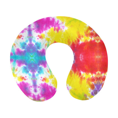Tie Dye Rainbow Themed Print U-Shaped Travel Neck Pillow-JTAMIGO.COM