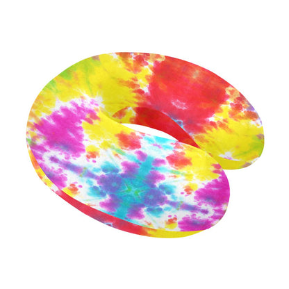 Tie Dye Rainbow Themed Print U-Shaped Travel Neck Pillow-JTAMIGO.COM