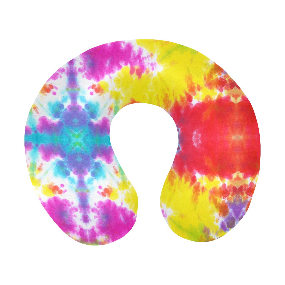 Tie Dye Rainbow Themed Print U-Shaped Travel Neck Pillow-JTAMIGO.COM