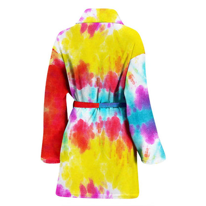 Tie Dye Rainbow Themed Print Women Bath Robe-JTAMIGO.COM