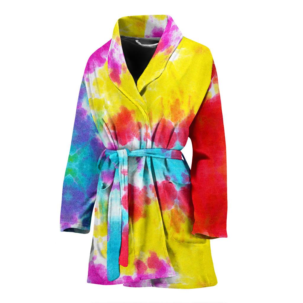 Tie Dye Rainbow Themed Print Women Bath Robe-JTAMIGO.COM