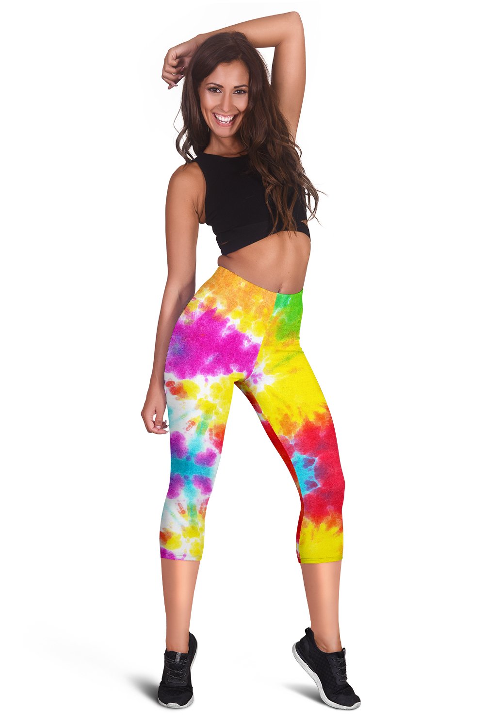 Tie Dye Rainbow Themed Print Women Capris