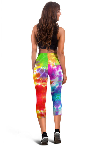 Tie Dye Rainbow Themed Print Women Capris
