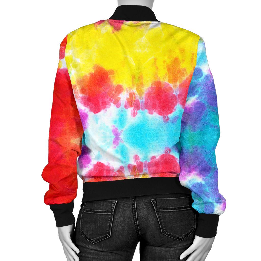 Tie Dye Rainbow Themed Print Women Casual Bomber Jacket