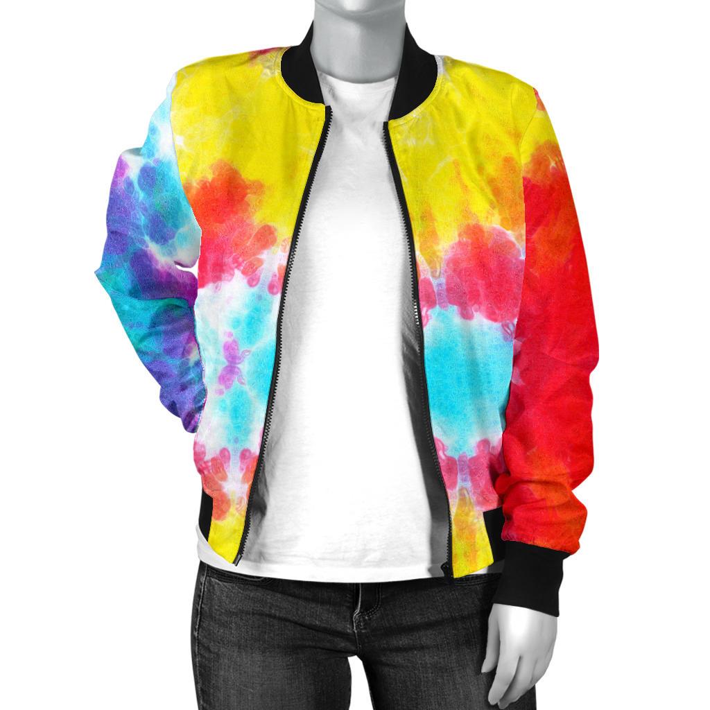 Tie Dye Rainbow Themed Print Women Casual Bomber Jacket