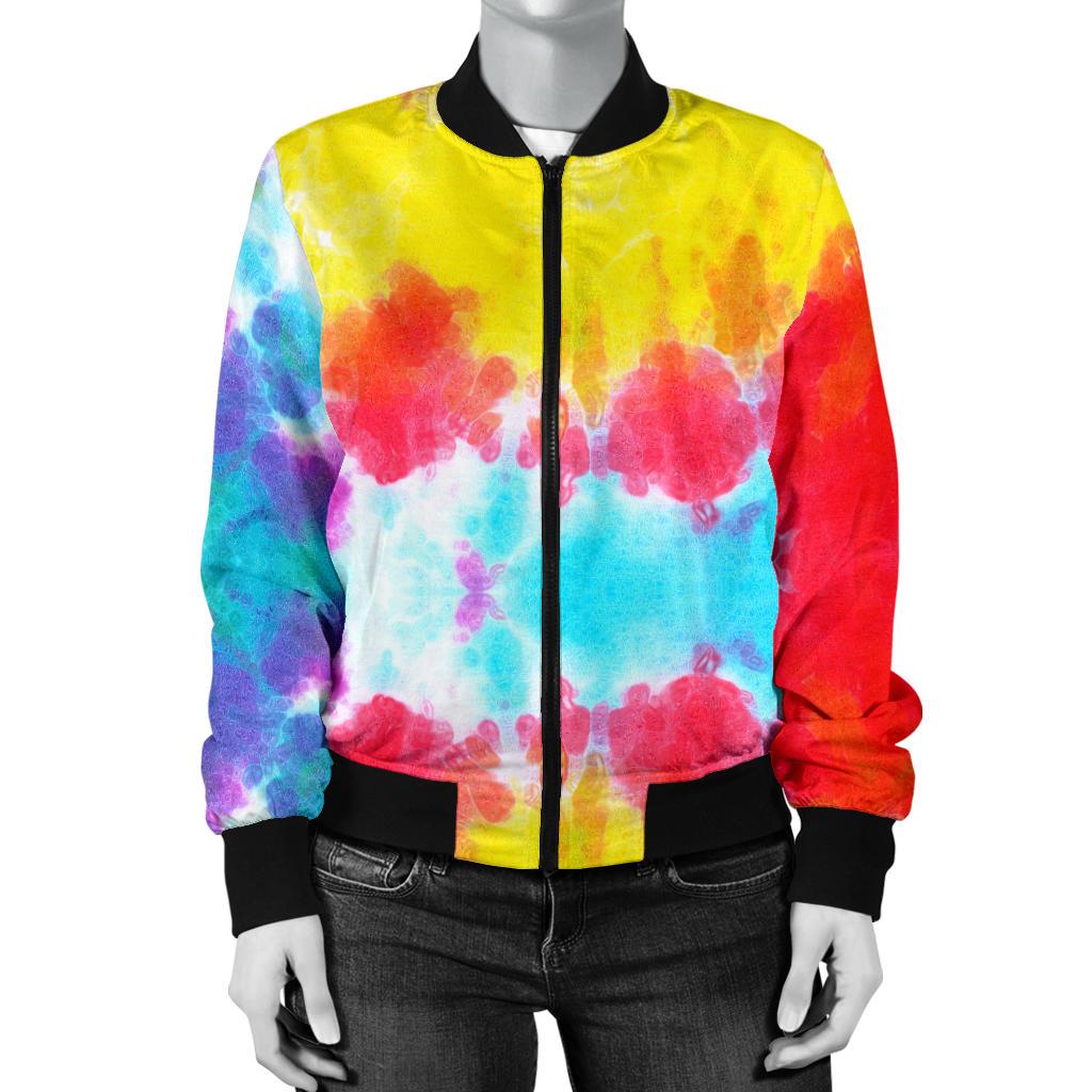Tie Dye Rainbow Themed Print Women Casual Bomber Jacket