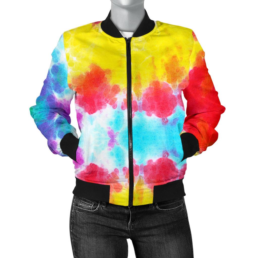 Tie Dye Rainbow Themed Print Women Casual Bomber Jacket