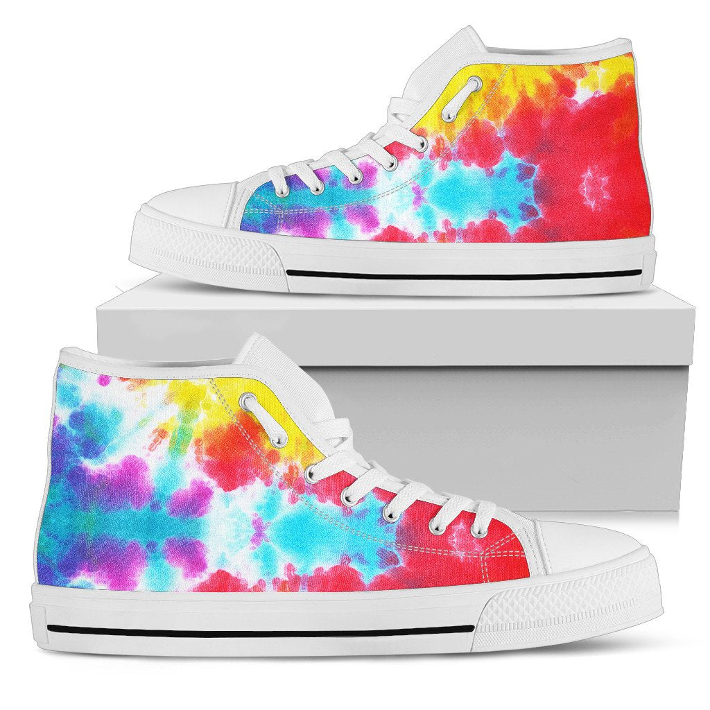 Tie Dye Rainbow Themed Print Women High Top Shoes