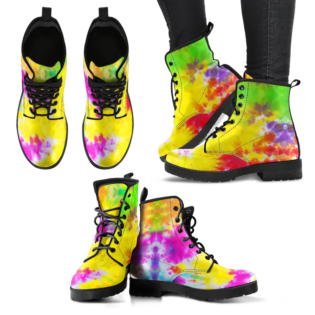 Tie Dye Rainbow Themed Print Women Leather Boots-JTAMIGO.COM