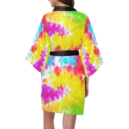 Tie Dye Rainbow Themed Print Women Short Kimono Robe
