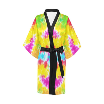 Tie Dye Rainbow Themed Print Women Short Kimono Robe