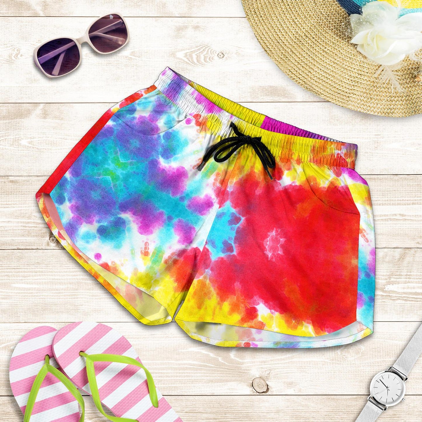 Tie Dye Rainbow Themed Print Women Shorts-JTAMIGO.COM