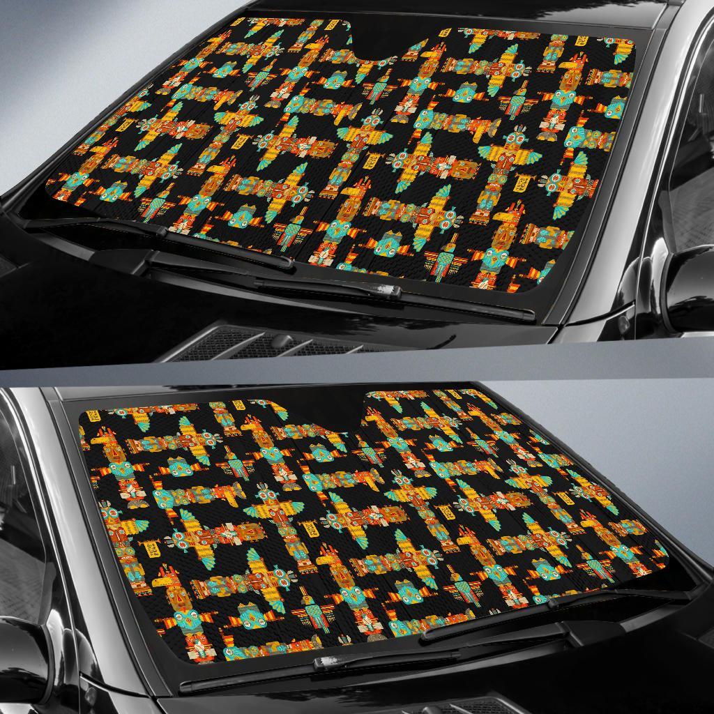 Totem Pole Cartoon Print Car Sun Shade For Windshield