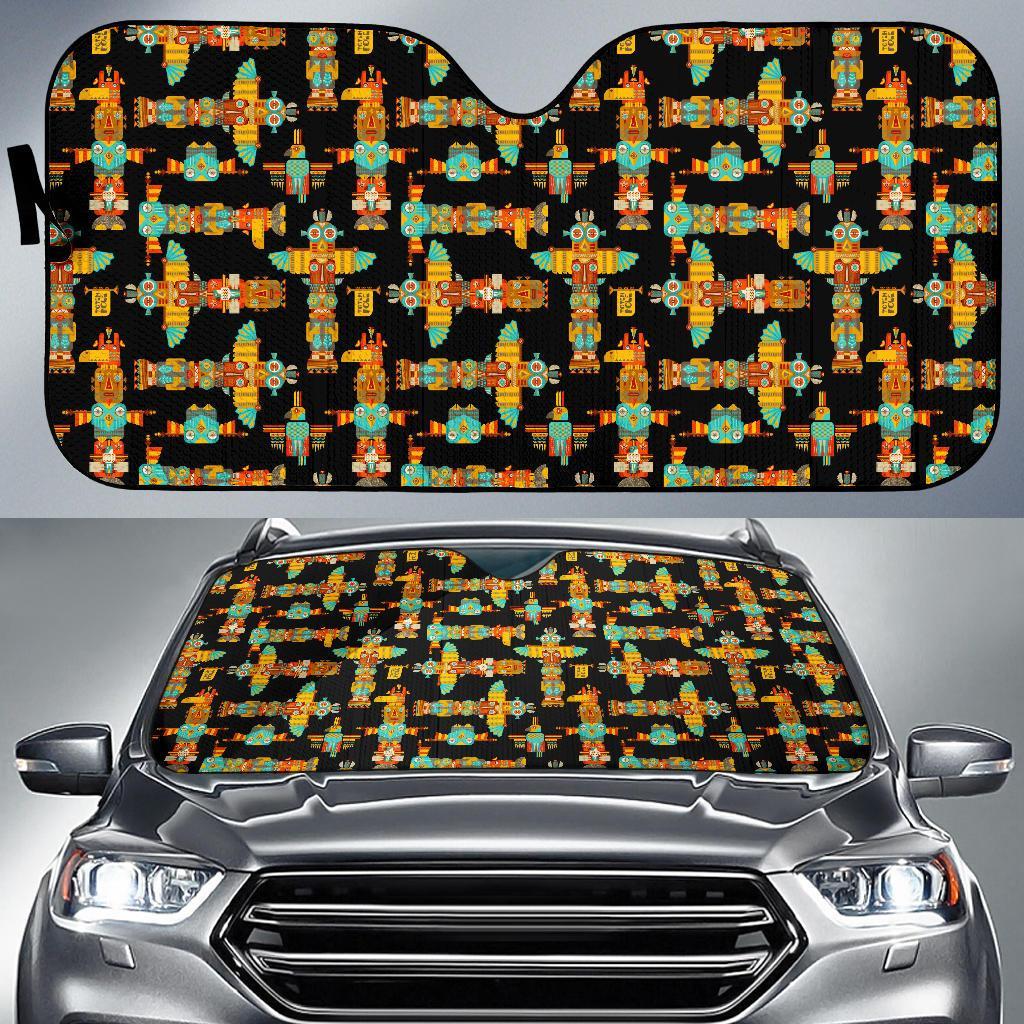 Totem Pole Cartoon Print Car Sun Shade For Windshield