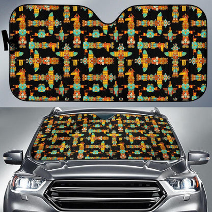 Totem Pole Cartoon Print Car Sun Shade For Windshield