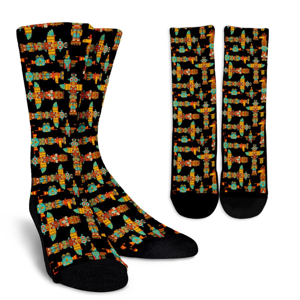 Totem Pole Cartoon Print Crew Socks