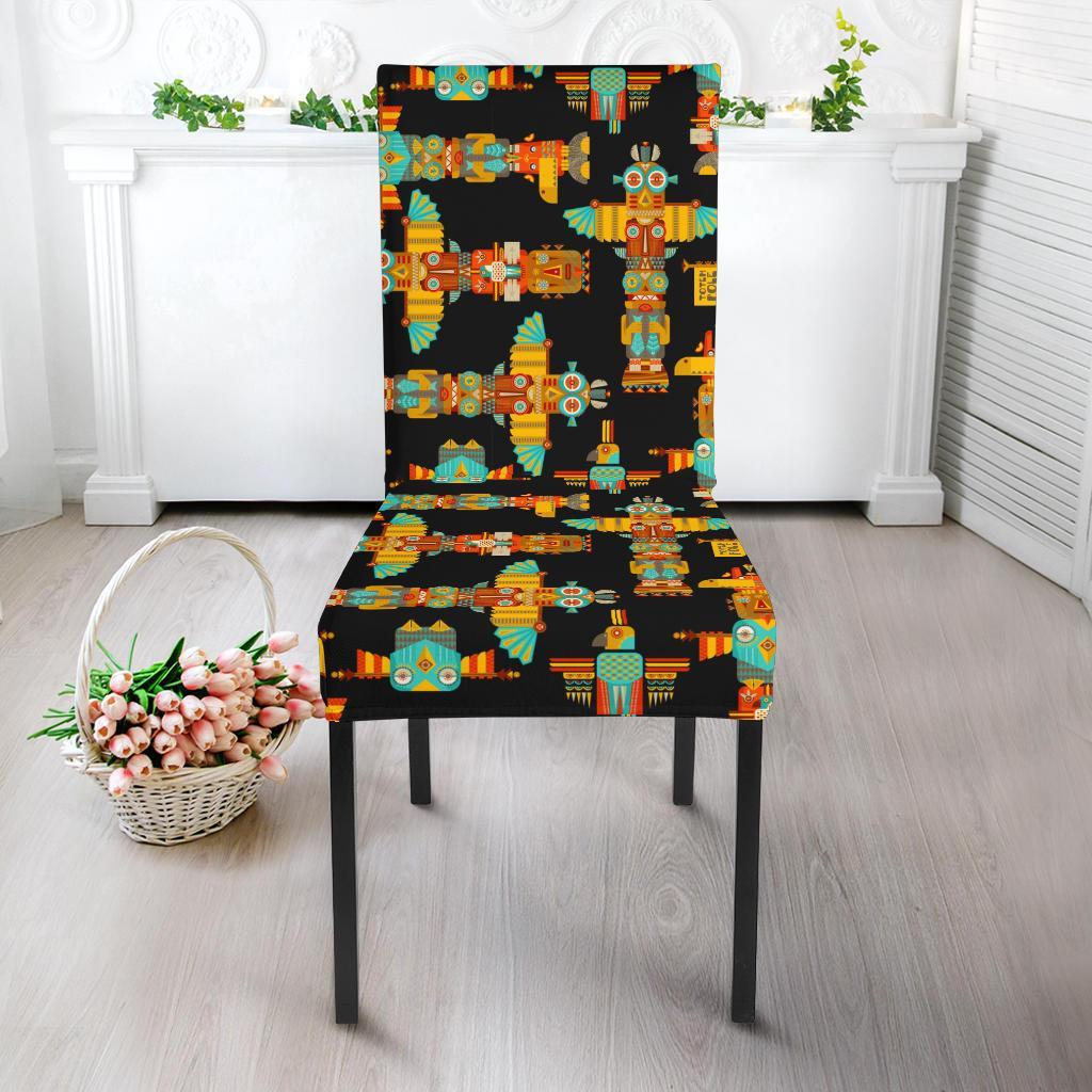 Totem Pole Cartoon Print Dining Chair Slipcover-JTAMIGO.COM