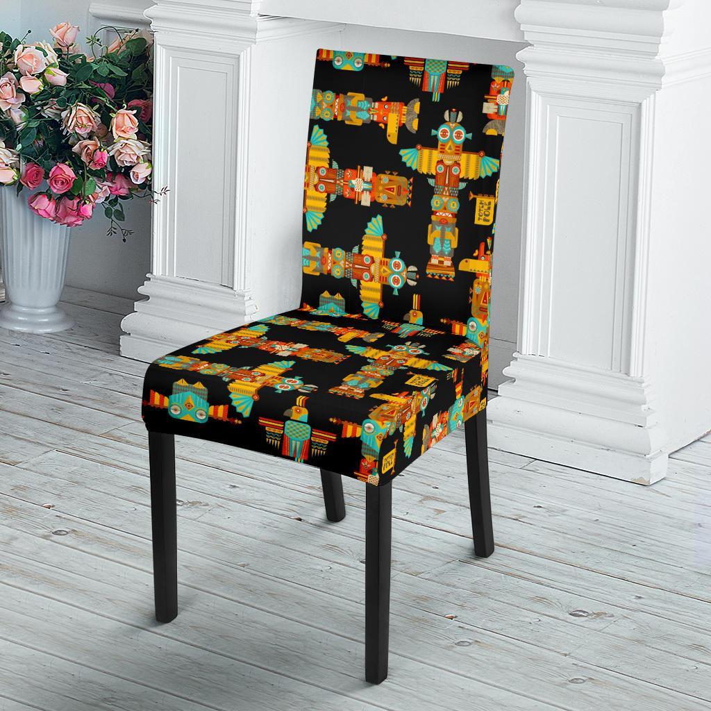 Totem Pole Cartoon Print Dining Chair Slipcover-JTAMIGO.COM