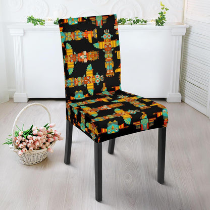 Totem Pole Cartoon Print Dining Chair Slipcover-JTAMIGO.COM