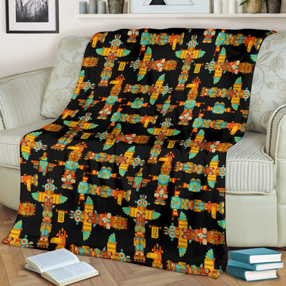 Totem Pole Cartoon Print Fleece Blanket