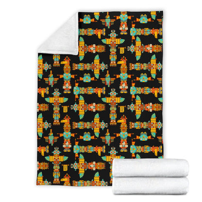 Totem Pole Cartoon Print Fleece Blanket