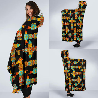Totem Pole Cartoon Print Hooded Blanket-JTAMIGO.COM