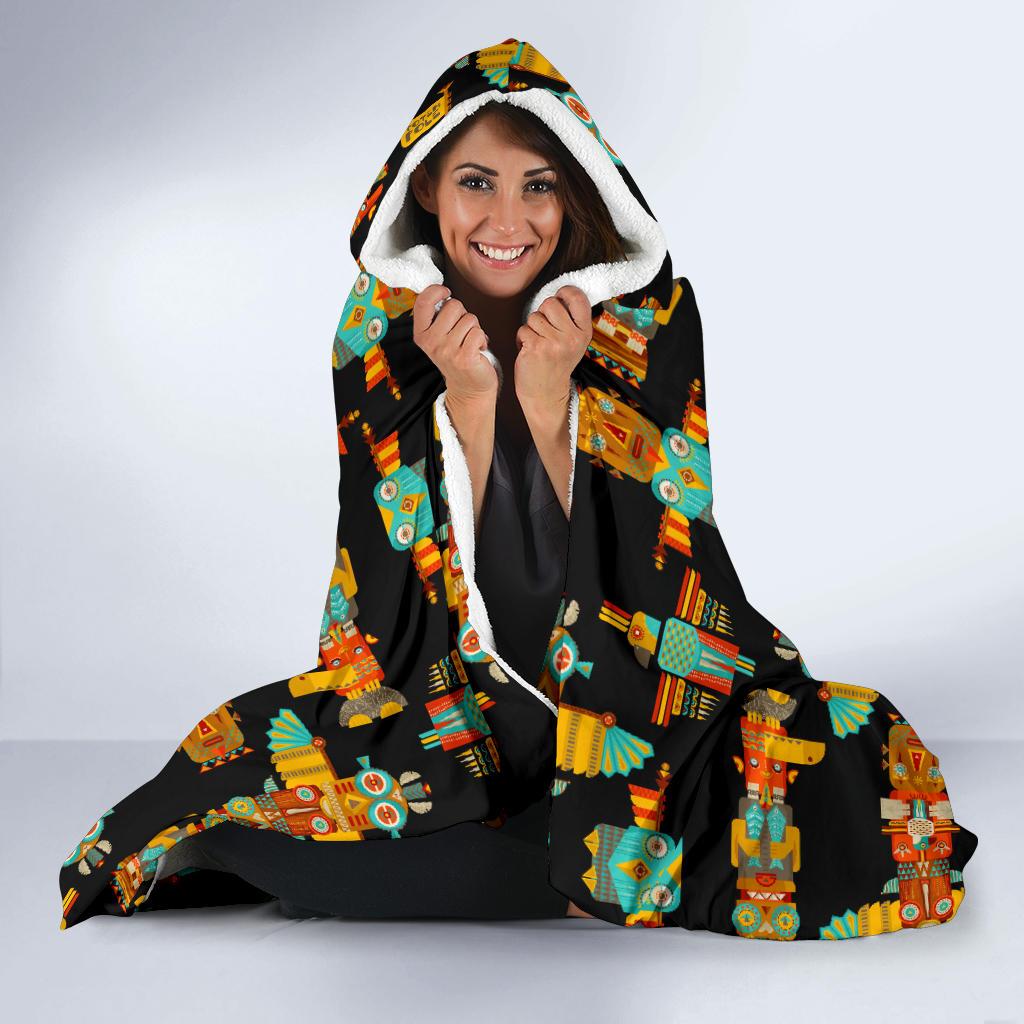 Totem Pole Cartoon Print Hooded Blanket-JTAMIGO.COM